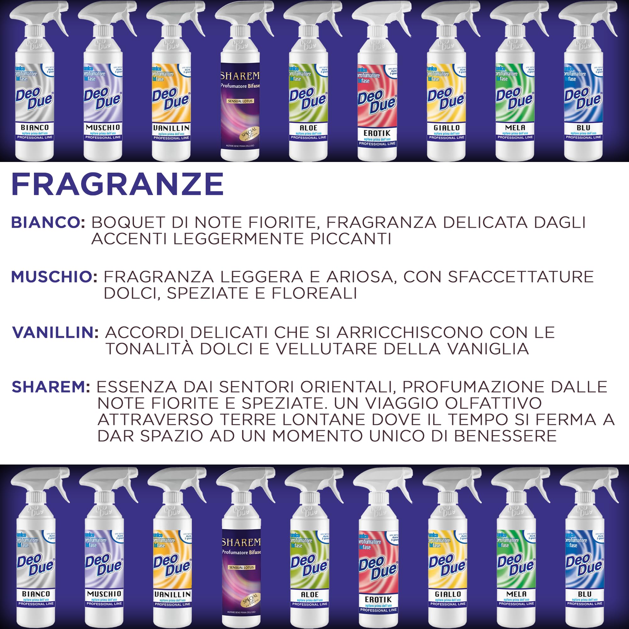 Cubex Professional | Set mit 6 Deo due Sharem, zweiphasiger Raumduft 500 ml von hoher Qualität für Innen, Außen und Reinigung, ideal für Vorhänge, Stoffe und Räume, die von Haustieren bewohnt werden