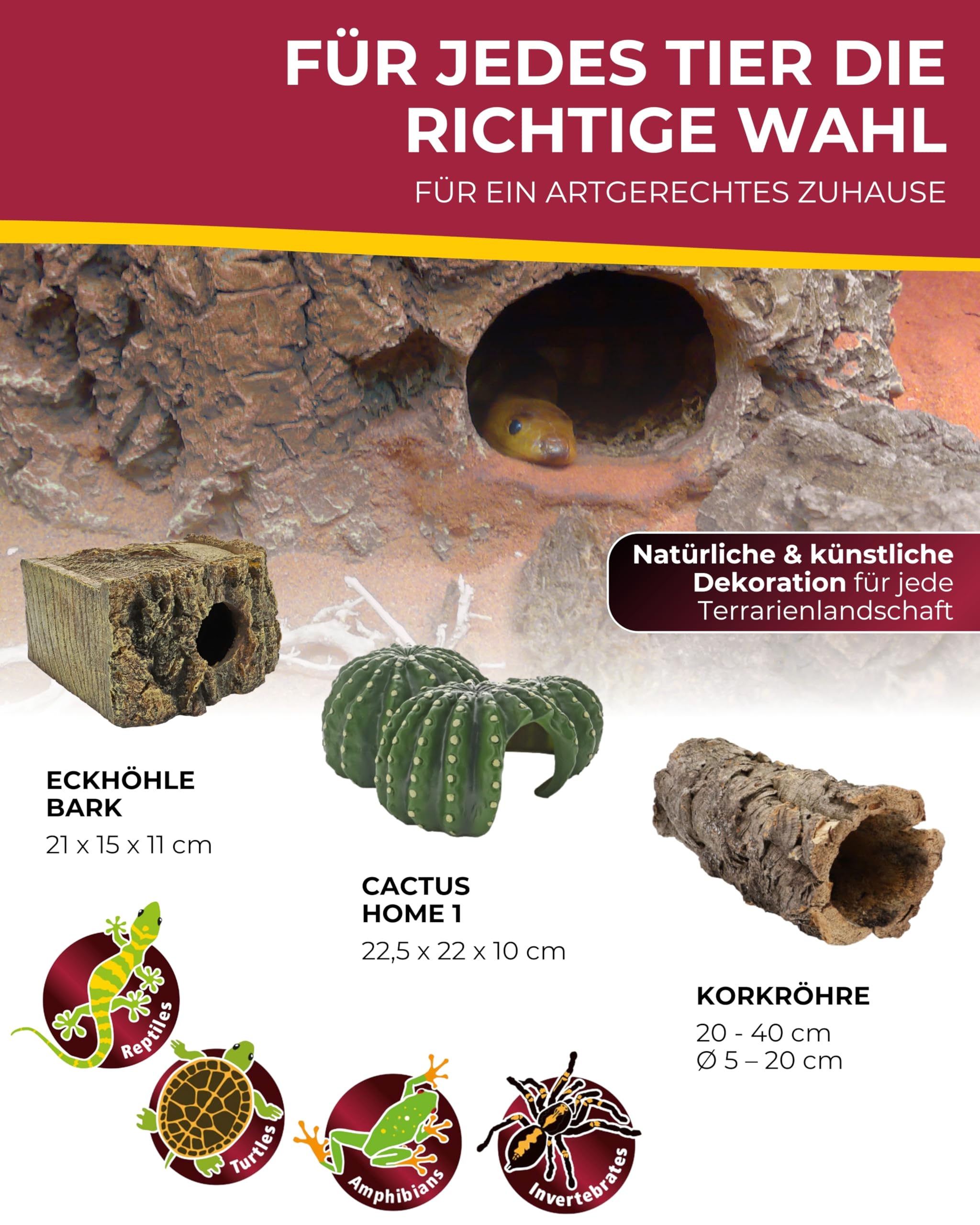 HOBBY Terraristik Eckhöhle Bark 21 x 15 x 11 cm Versteckmöglichkeit für Reptilien Amphibien