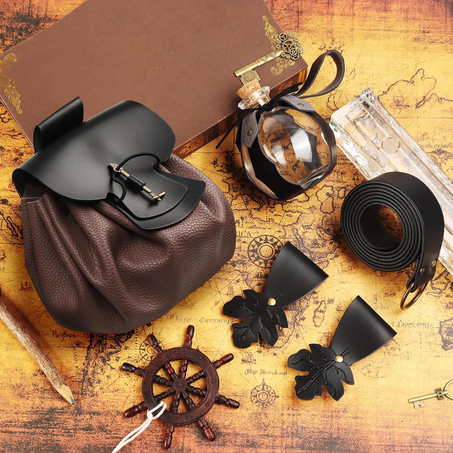 Renaissance Accessories Medieval Viking Belt Pouch Potion Bottle Bag Leather Skirt Hikes for Halloween Festival Cosplay - Image 2