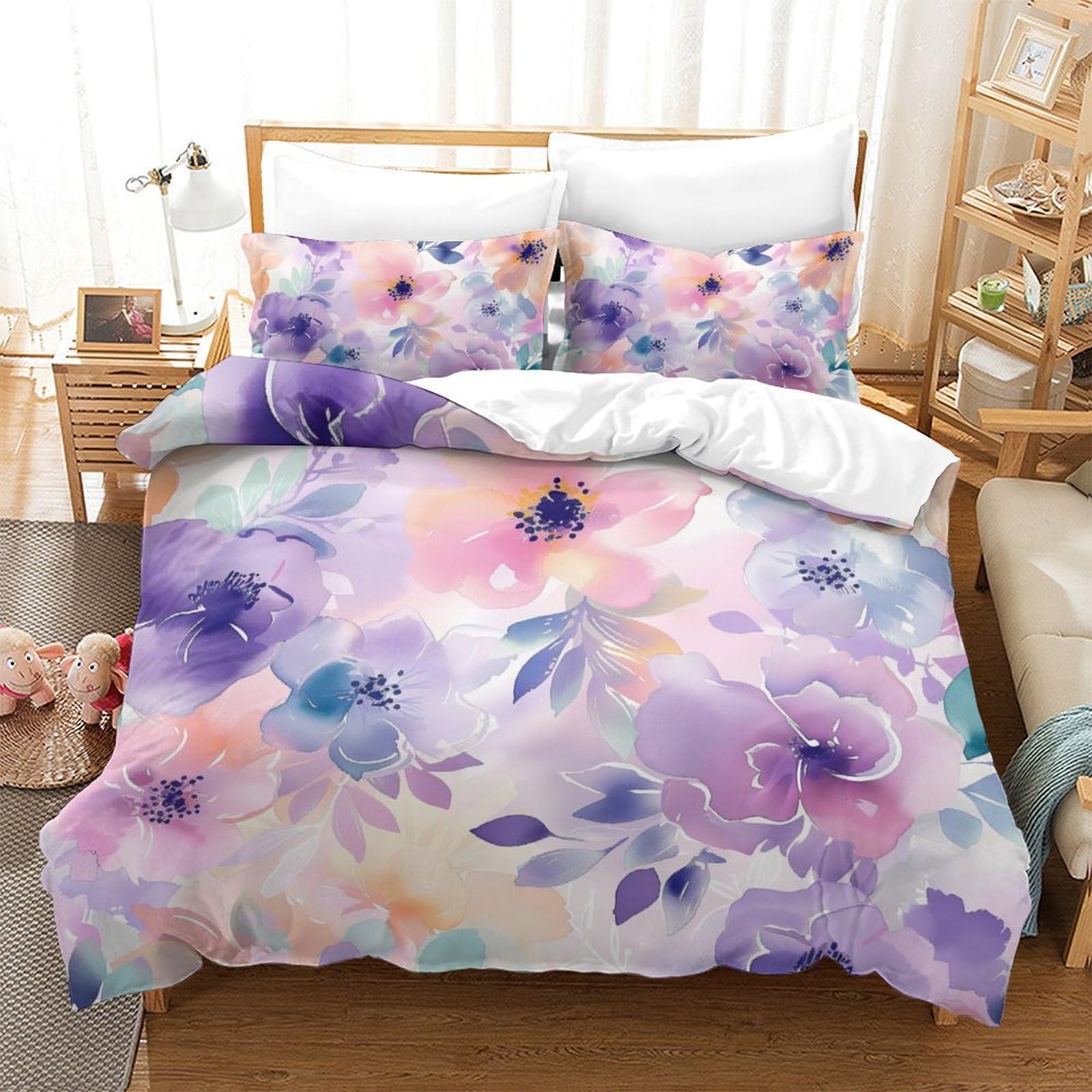 Housse de couette fleurs 3D haut de gamme en microfibre super douce 220x240 cm