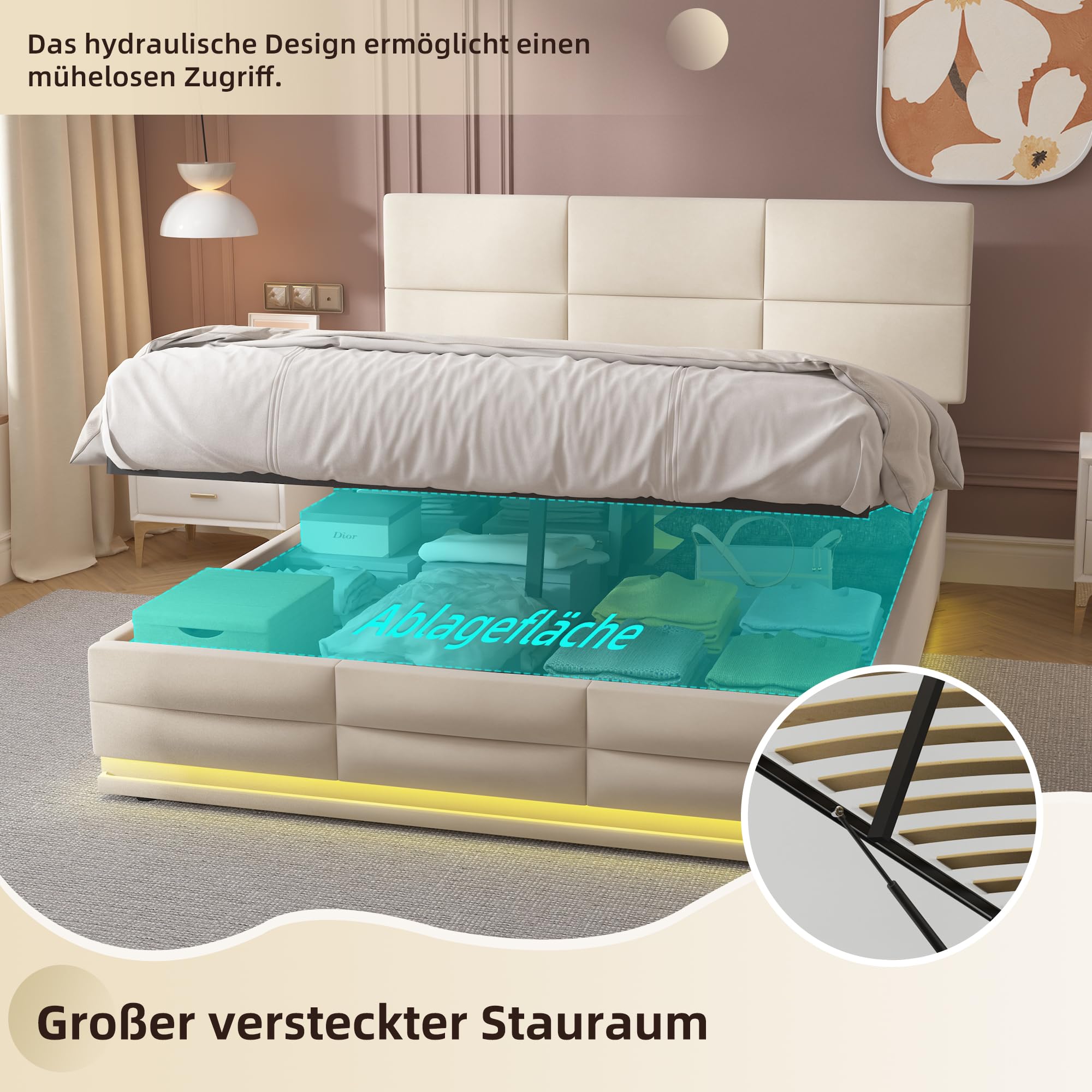 Letto Imbottito, Letto Matrimoniale 140 X 200 Cm Con Rete A Doghe Senza Materasso Velluto Stile Minimalista 85054078
