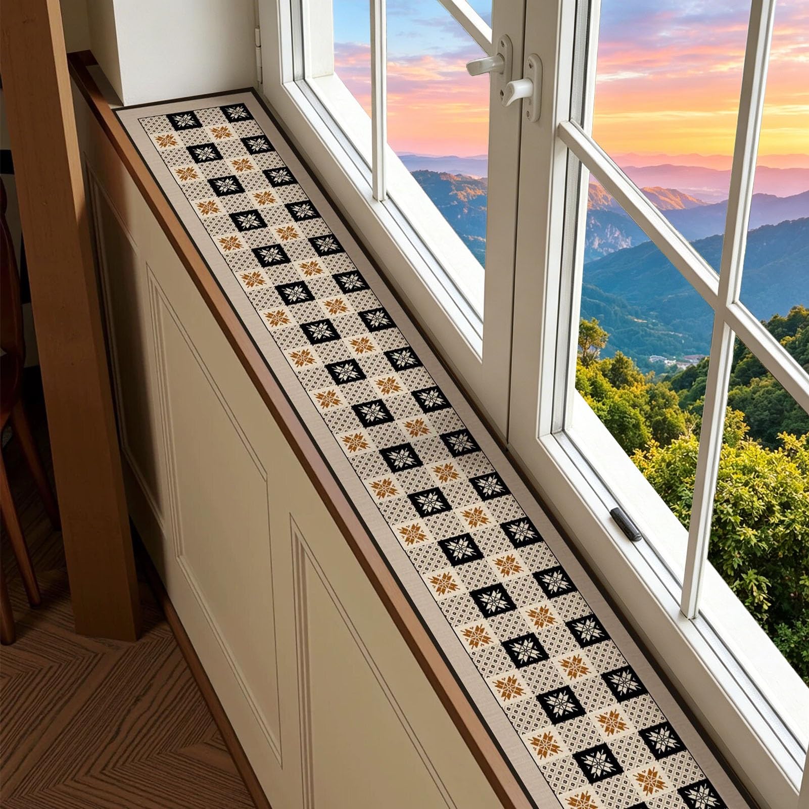Vibeo Decorative Window Sill Protector Mat for Narrow Balcony, Absorbent Window Cushion Pad Ultra-Thin 2 mm, Window Seat Dustproof Liner, Cuttable & Washable(Style C,200x30cm(79x12in))
