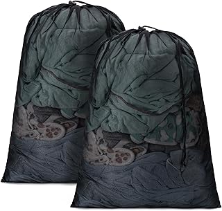 Aegero 2 Pack Mesh XL Laundry Bags,Machine Washable Dirty Clothes Organizer with Drawstring and ID Tag, Large Laundry Hamp