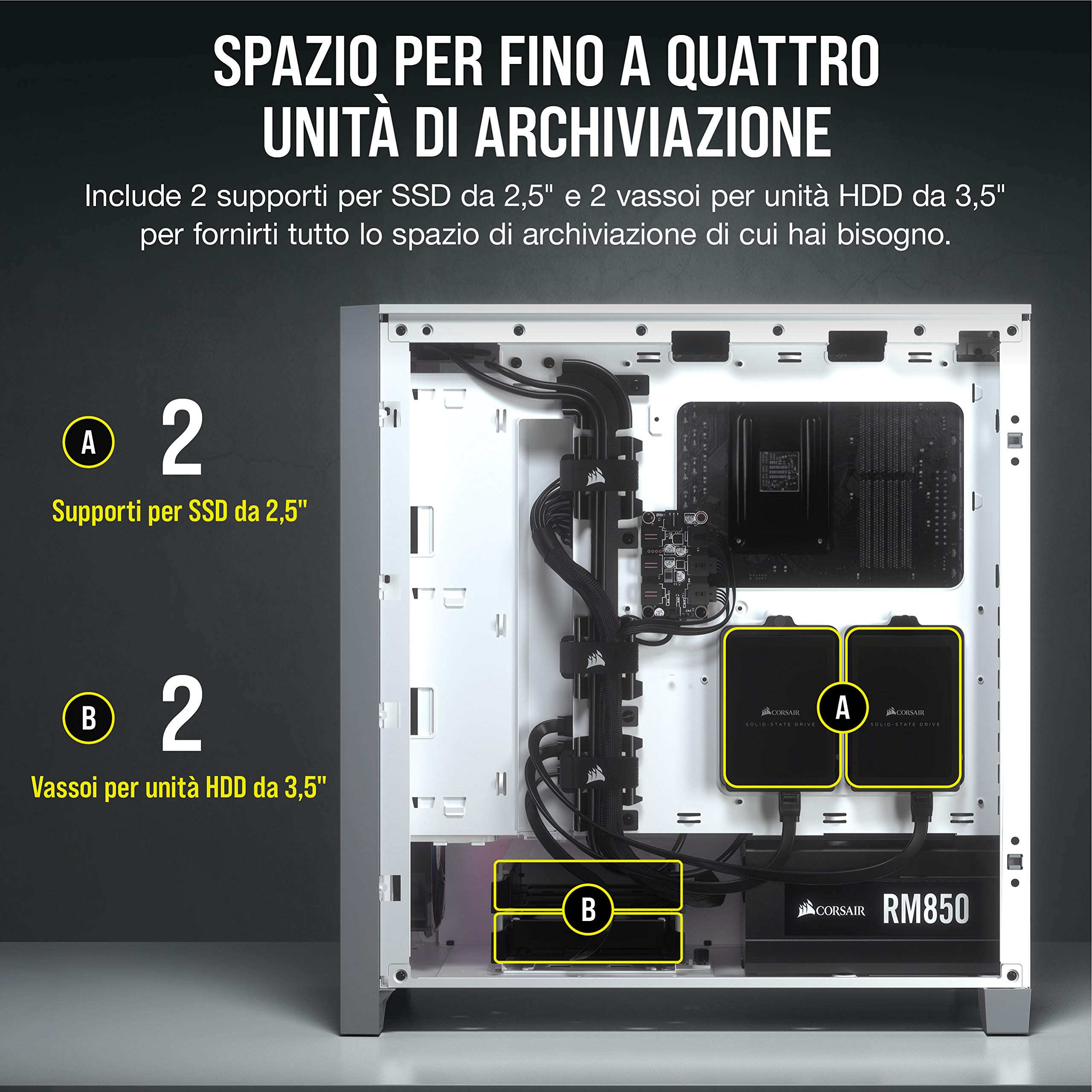 Corsair CC-9011205-WW Case Atx Mid Tower con Vetro Temperato, Ampio Spazio Interno, Bianco