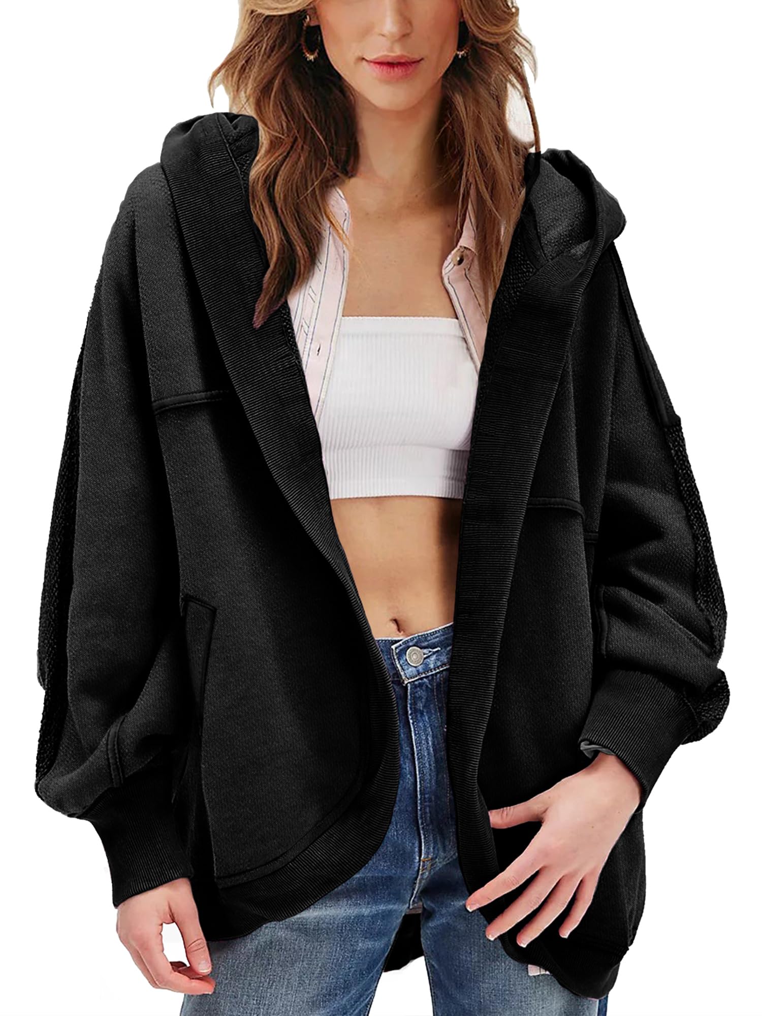 Womens Oversized Hooded Cardigan Jacket Open Front Raglan Sleeve Sweatshirt 2025 Fall Winter Outfits with Pockets