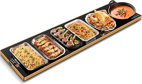 Miniatura 10 de Bandejas de Calentamiento para Buffets de Fiesta (Largo 32"x12"), Tapete de Calentamiento para Alimentos con Termostato y Calentamiento de