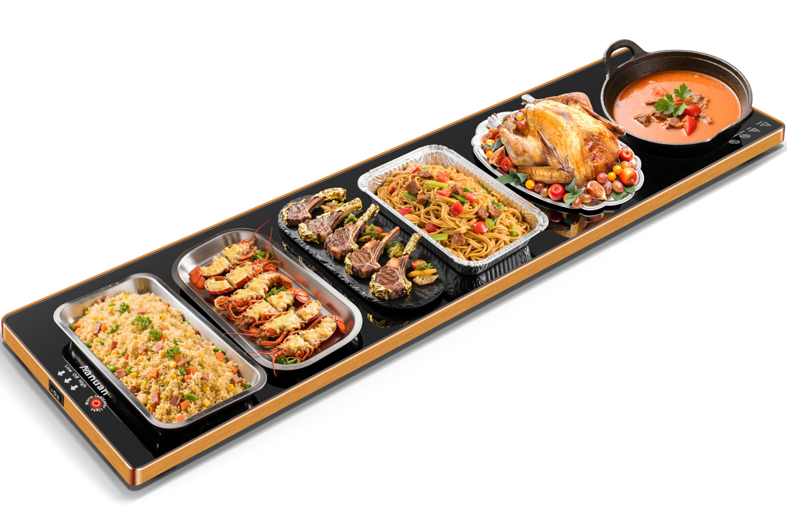 Warming Trays for Buffets Party, 59"x12", Tempered Glass Food Warmer, Black