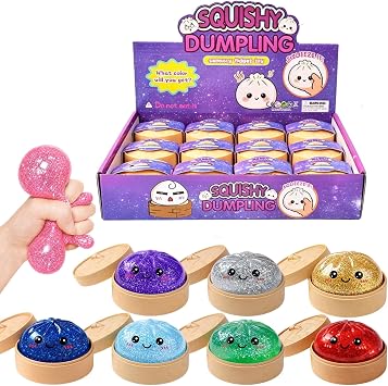 12PCS Glitter Dumpling Squishy, Mini Real Bun Dumplings Set Pack Box, Colorful Cute Fun Balls Hand Relax, Table Decor for Adults Upgraded