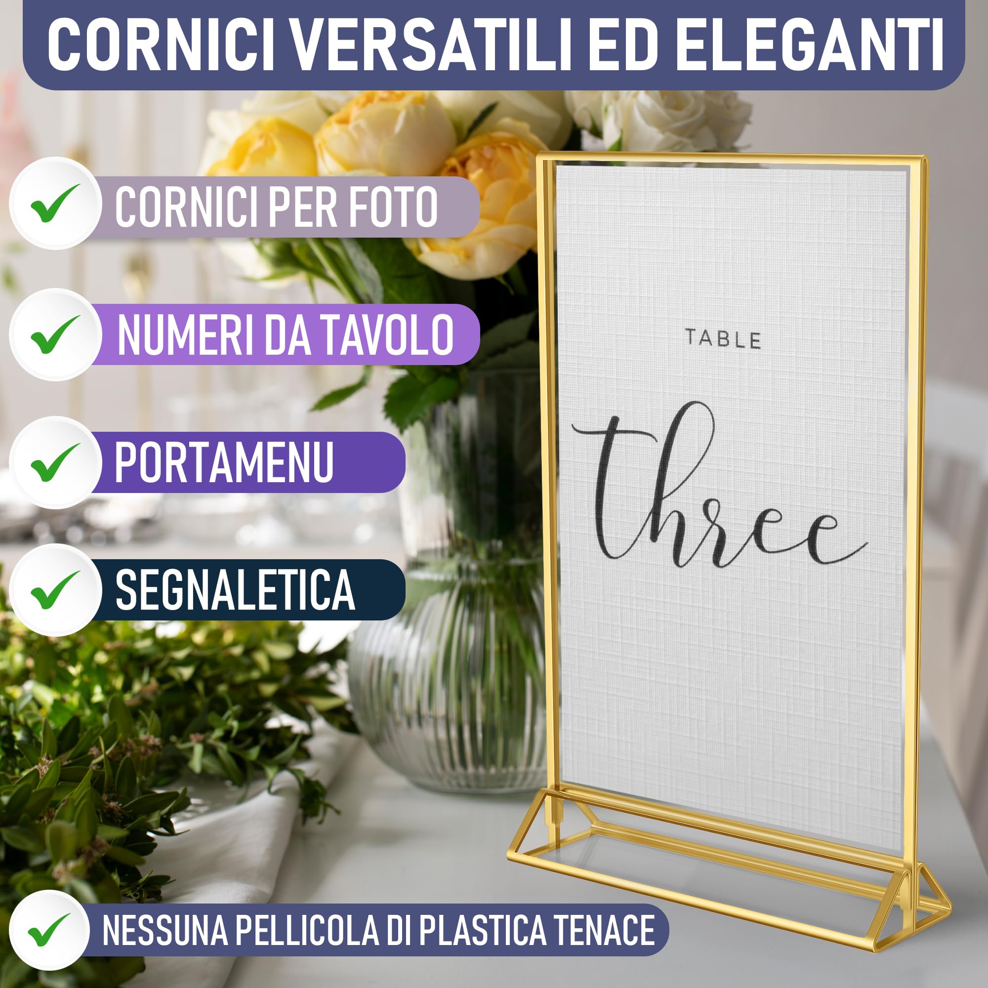 Dasher Products Cornici per Foto in Acrilico Dorato a Doppia Faccia A5-6 Pezzi - Portanumeri da Tavolo, Porta-Brochure da Banco, Supporti Trasparenti per Insegne, Portamenu