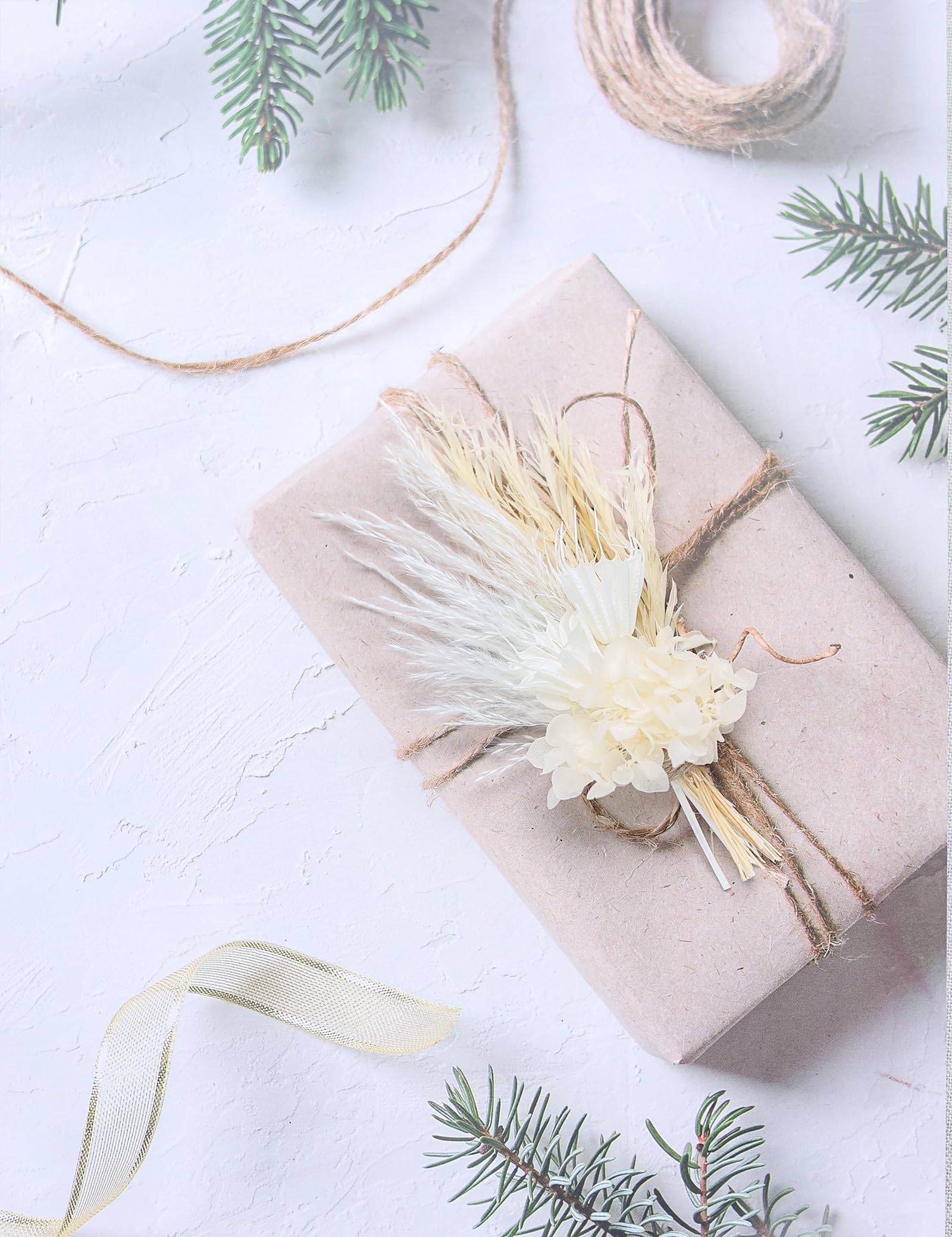 Bukiet mini suszonych kwiatów (6 sztuk), bukiet suszonych kwiatów na stół weselny w stylu boho, suszona trawa pampasowa, pana młodego i drużba boutonniere, suszone kwiaty do ciasta. (biały)