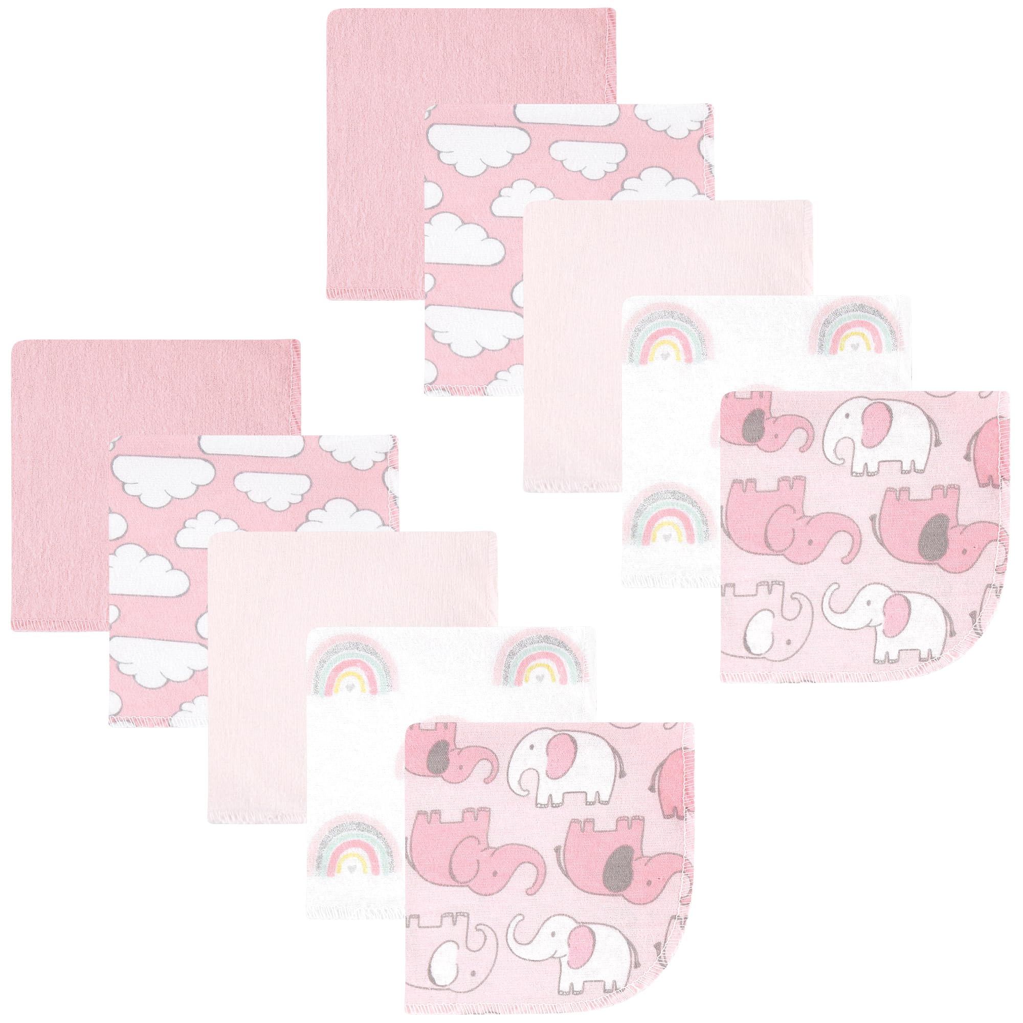 Hudson Baby Unisex Baby Flannel Cotton Poly Washcloths, Girl New Elephant 10-Pack, One Size
