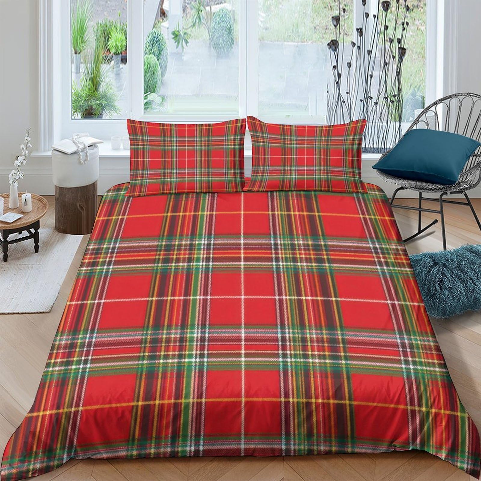Ctjqhvkz Style-2 3D Printed Red Tartan Fitted Sheet Microfiber Soft Plaid Bed Cover For Bedroom Guest Room Dorm Decor Protection Single（135X200cm）