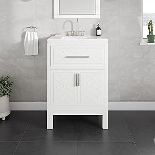 Eviva Cambridge 24 in. White Single Sink Bath Vanity with Quartz Top and...