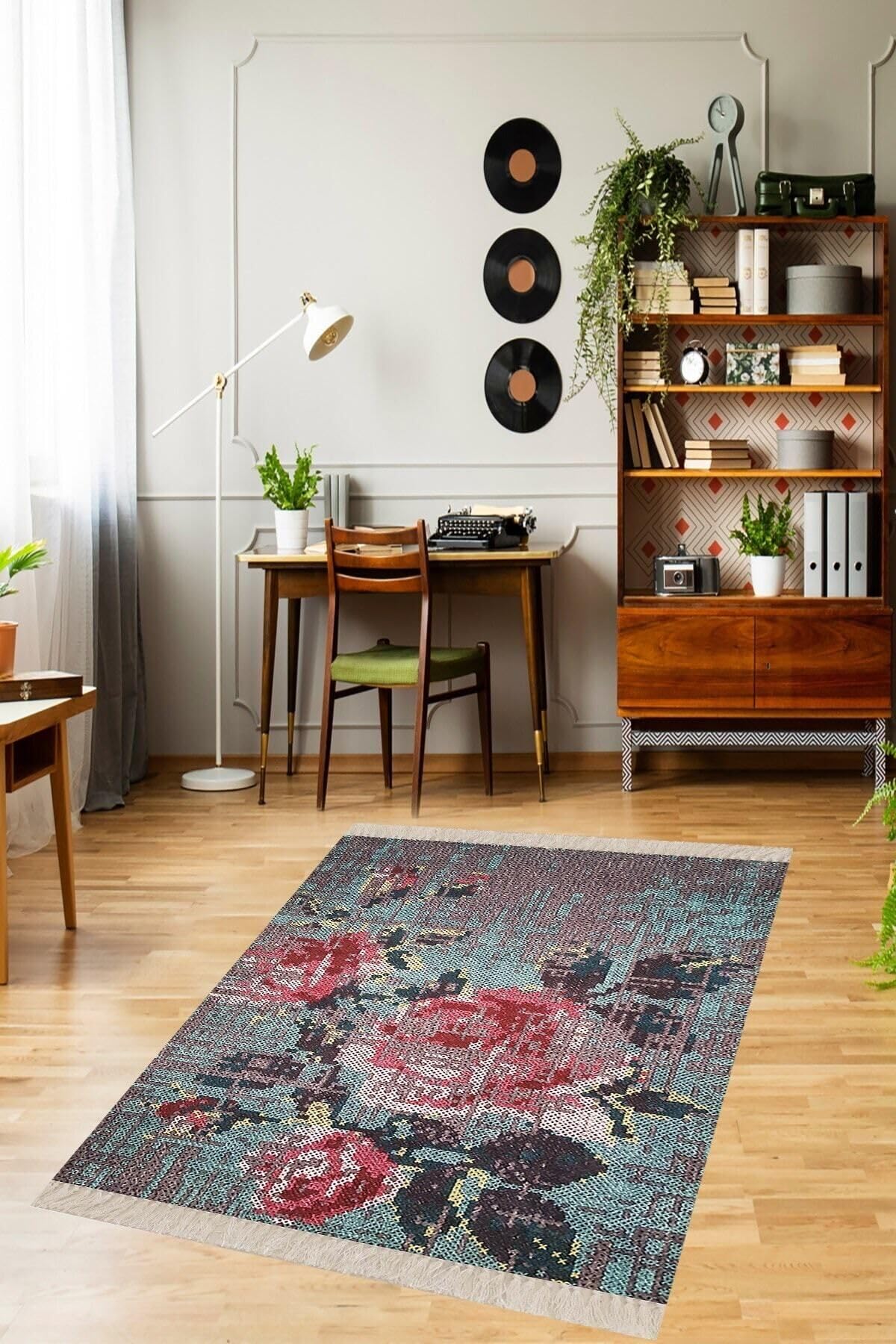 Pelangi Patchwork Gül Desenli Dijital Baskı Yıkanabilir Kaymaz Taban Modern Salon Halı 80 x 150, Gri 120 x 200