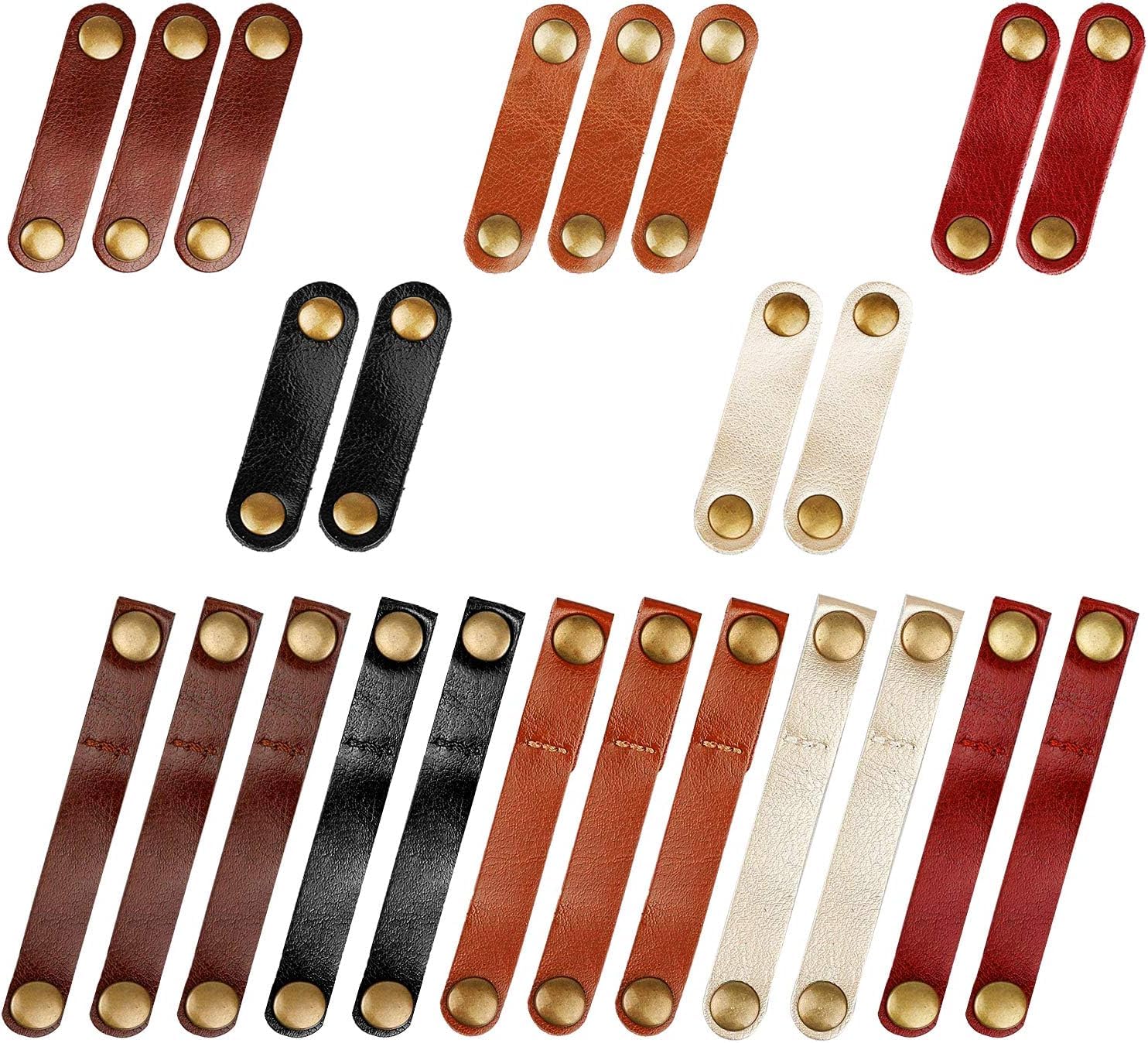 24 Pcs Leather Cable Straps Viaky Multi Color Handmade Leather Cord Organizer Portable Cable Tie Keeper Earphone Winder USB Cable Clips(2 Sizes,5 Colors)