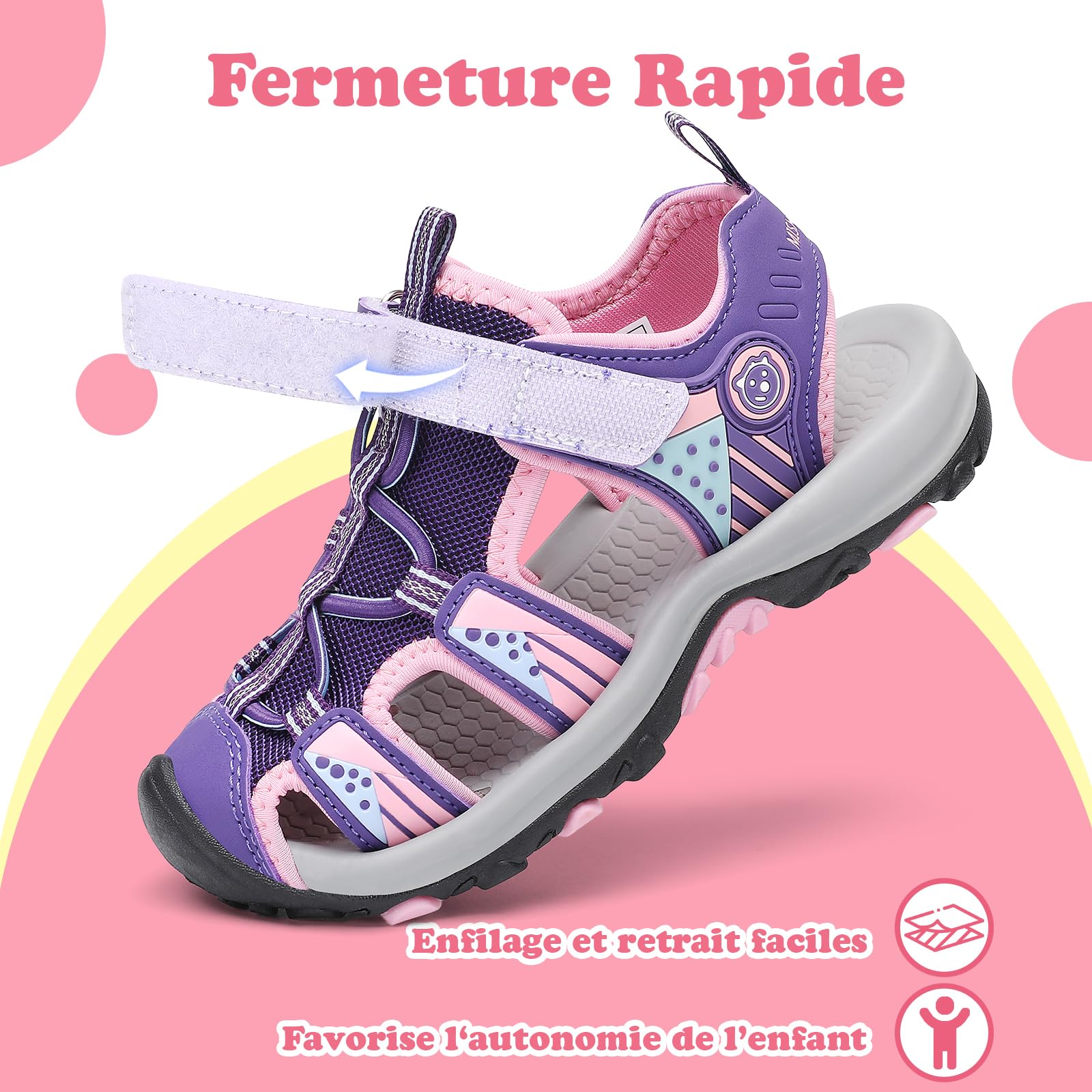 Mishansha Sandales Sport Fille Bout Fermé 24-39 EU | Été, Chaussure de Randonnée, Enfants, Respirantes, Plage, Outdoor