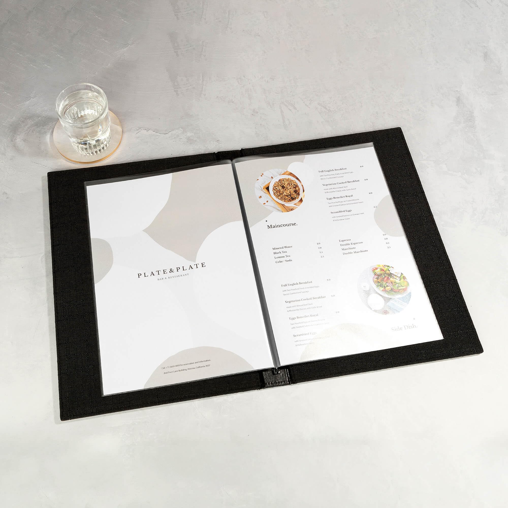 EUROPEL Menühalter - A4 Dokumentenmappe für Restaurants, Hotels, Cafés und Bars - Präsentationsbuch mit transparenten Taschen (6 Taschen, 12 Seiten), Schwarz