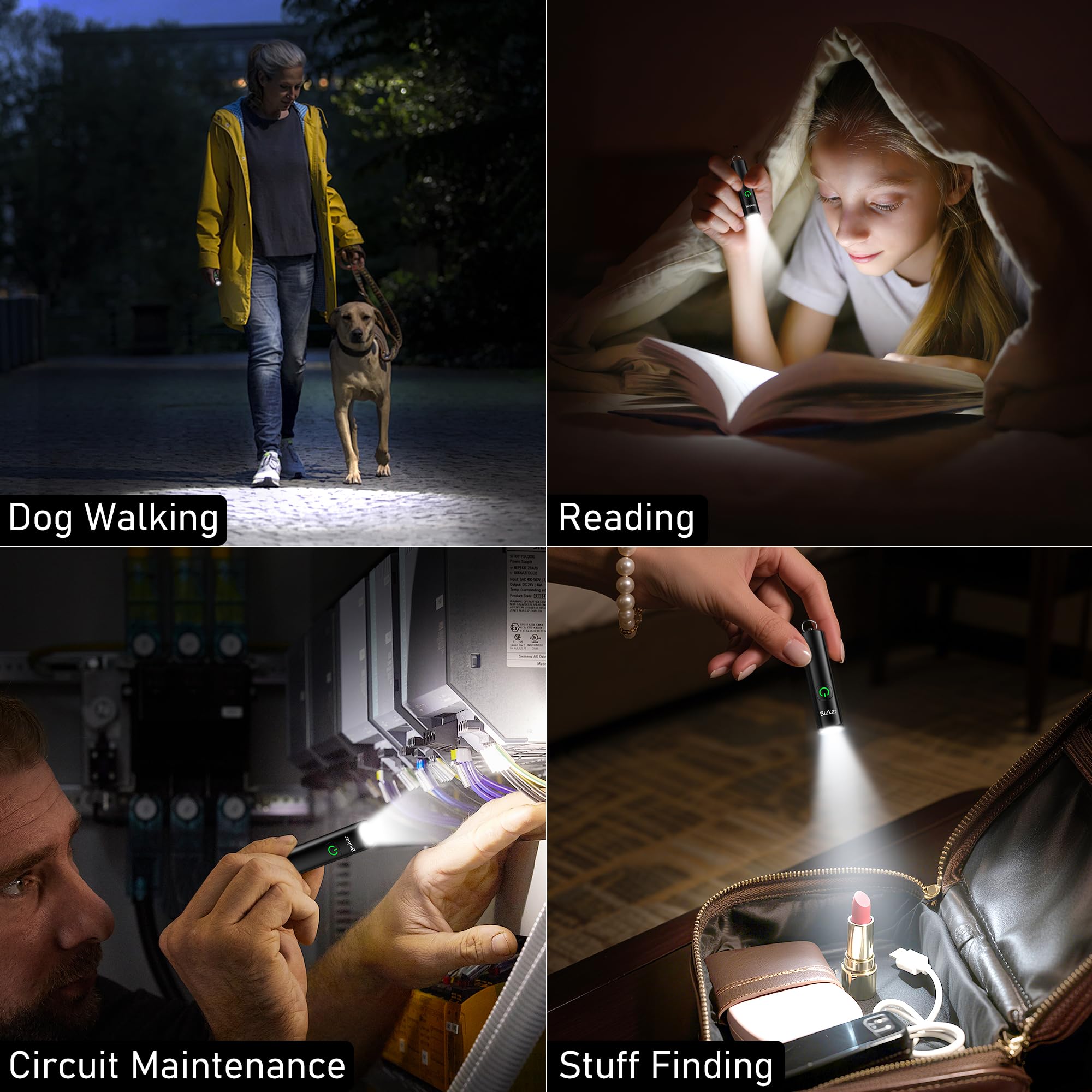 Blukar Mini Torcia LED Ricaricabile, Super Luminoso Torcia EDC Tascabile con Portachiavi, 3 Modalità, Funzione di Memoria, Impermeabile Portatile Flashlight per Campeggio/Pesca/Trekking/Emergenza