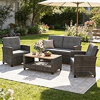 Vista 21 de Wisteria Lane Juego de muebles de patio de 4 piezas, conjunto de muebles de conversación de patio al aire libre de mimbre, sofá de patio para todo