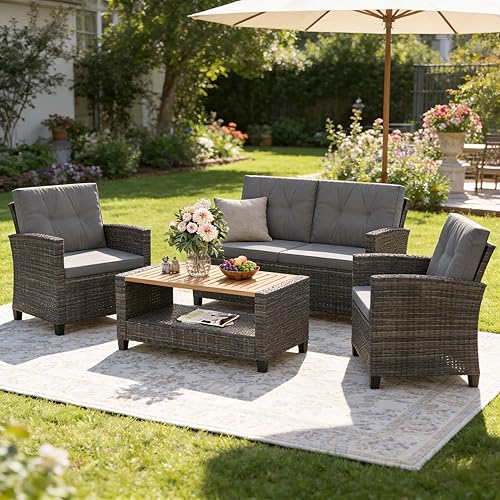 Miniatura 22 de Wisteria Lane Juego de muebles de patio de 4 piezas, conjunto de muebles de mimbre para conversación al aire libre, sofá de patio para todo