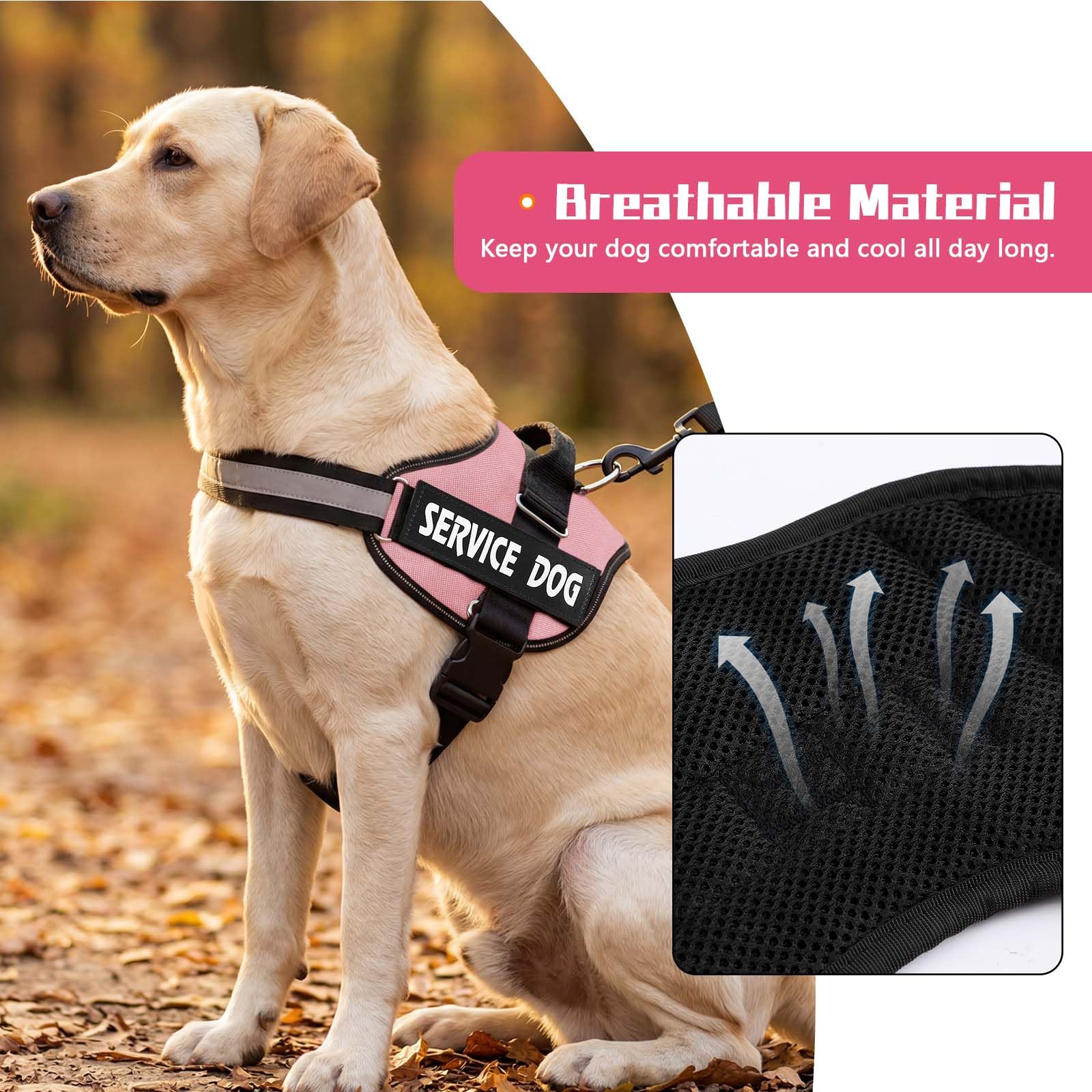 MUMUPET Arnés para perro de servicio, sin tirones, fácil de poner y quitar, reflectante 3M, transpirable y fácil de ajustar con mango de nailon, no más tirones ni asfixia para perros pequeños