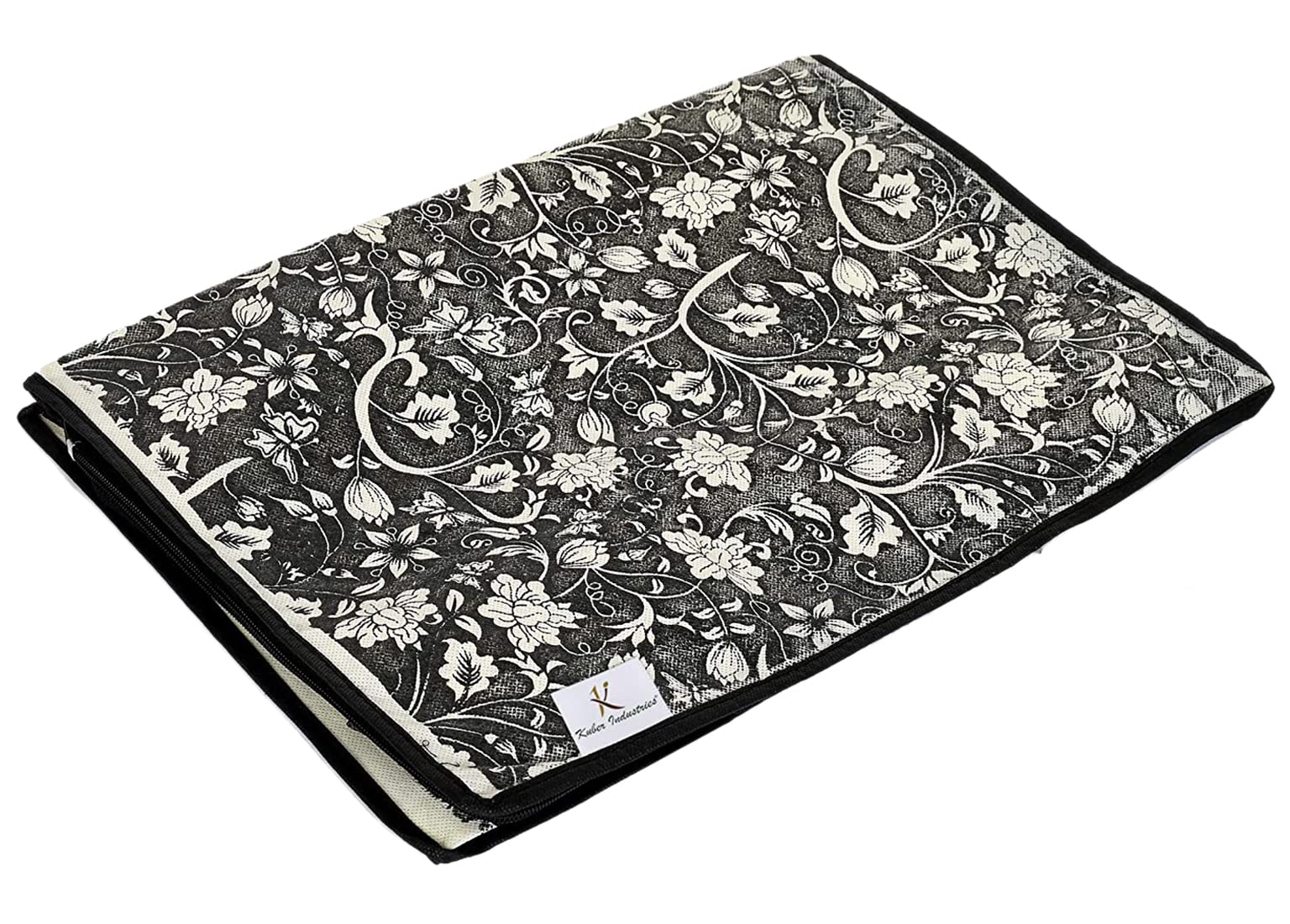 Kuber Industries Funda para ropa no tejida con diseño de flores, organizador con ventana transparente, paquete de 12 (gris y crema)-44KM0360