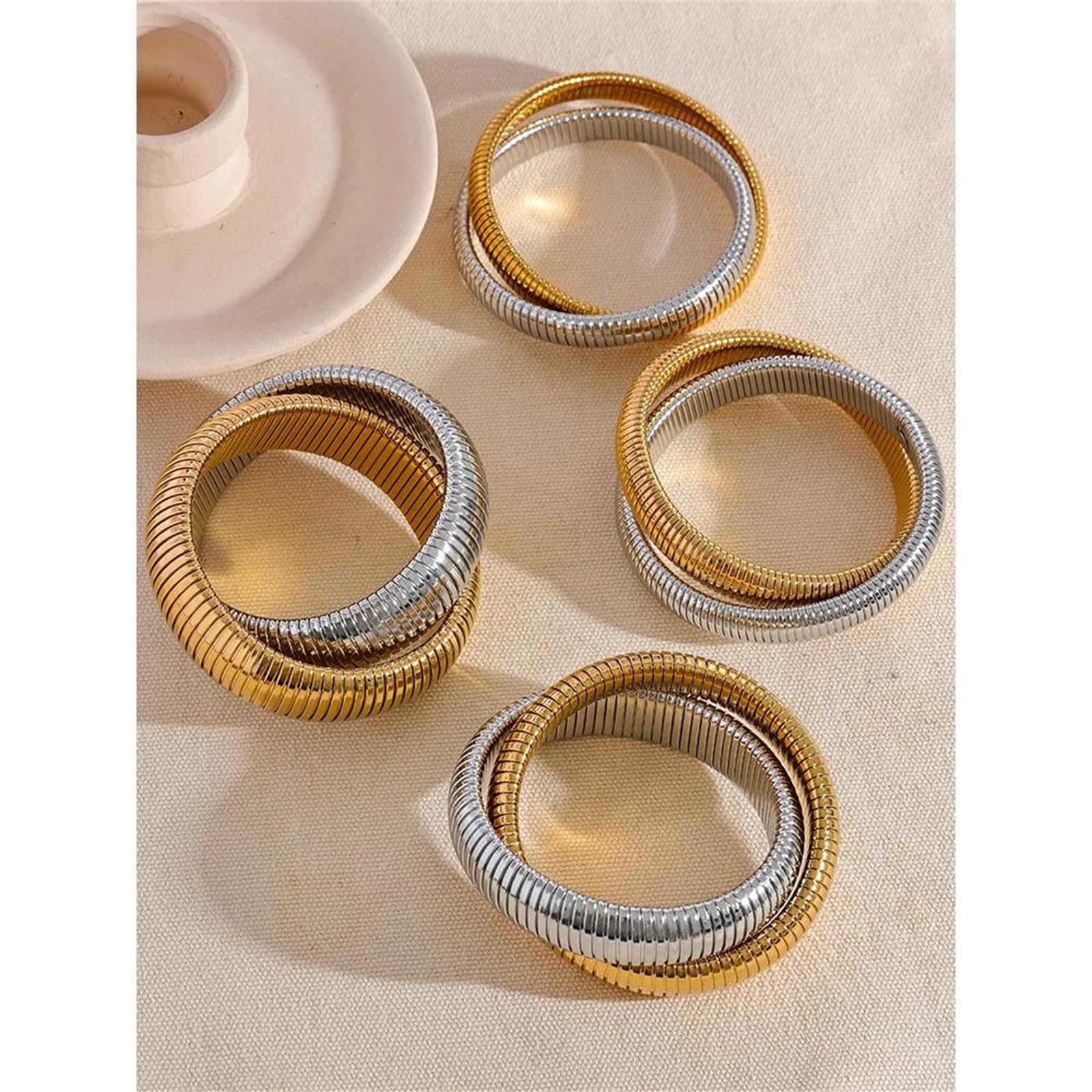 MOCHAMIK Wasserdichter, elastischer Punk-Armreif aus dickem Metall für Damen und Herren mit 18-Karat-Vergoldung, EIN trendiges Schmuckstück für den Bijoux-Stil