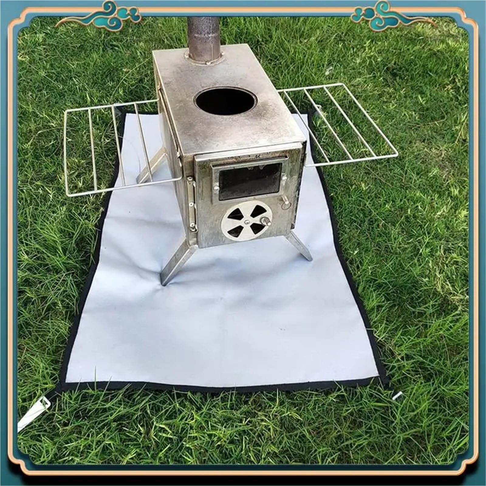 Estera ignífuga for parrilla de camping, estera for estufas o tiendas campaña, protectora for fogatas al aire libre(Light Gray 100x120cm)