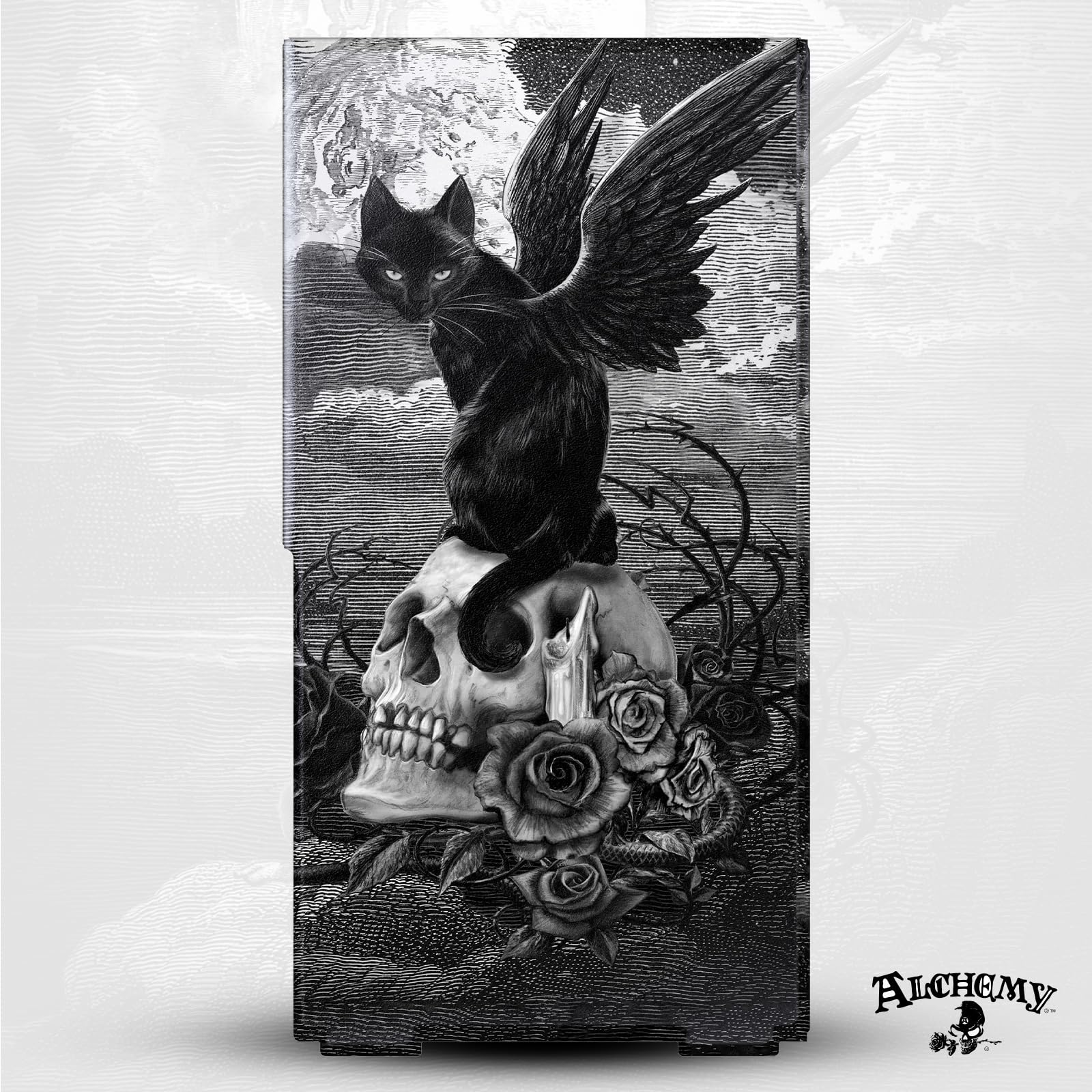 Head Case Designs Sous Licence Officielle Alchemy Gothic Neuf vies de chat crâne de Poe Gothique Enveloppement De Console De Jeu Et Skins Pour Manette De Jeu Ensemble compatible avec Xbox Series X