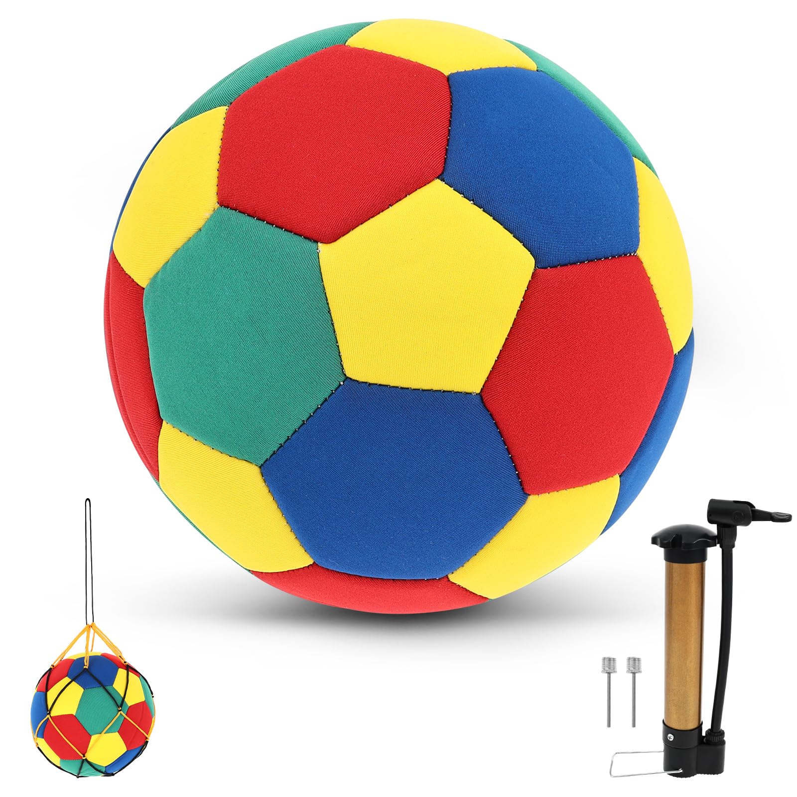 ATopoler Indoor Soft Football, Colorful Safe Indoor Football, Training Ball Standard Size 4 with Pump, Needle & Mesh Bag, Ideal for Silent Dribbling, Training, Funny House Ball Gifts