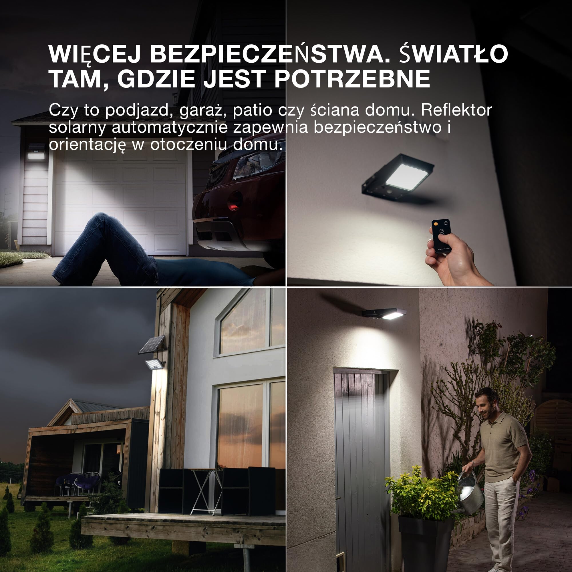 OSRAM LED-Solar-Außenleuchte Endura Outdoor schwarz mit Flutlicht und Solar-Panel, 5 m langes Kabel, mit Fernbedienung und PIR-Bewegungsmelder, 10 W, 1400 lm, 840, 4000 K Lichtfarbe, EEK A