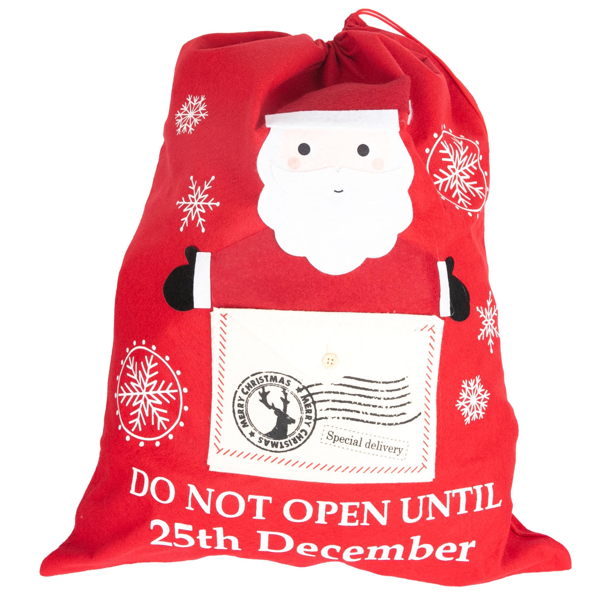 Shatchi Santa With Letter Large Santa Sack Special Delivery - 50X60 Cm, Do Not Open Until 25Th December Bag With Letter Pocket Xmas Stocking Accessories