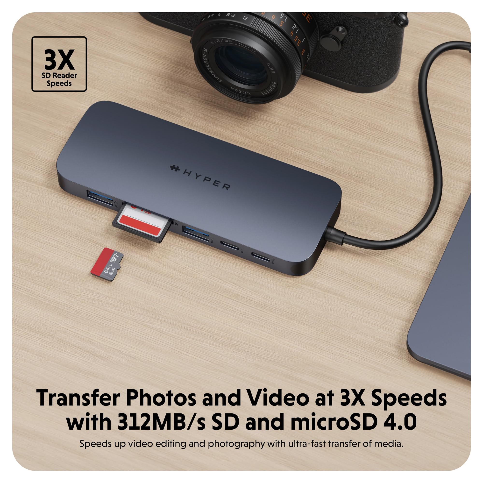 Hyper Drive Next Hub USB C 10 ports pour Mac, PC et Chromebook avec HDMI 4K60Hz, 2 USB-A, hub USB-C 10 Gbps 140 W, lecteur de cartes SD et microSD, Ethernet, ports audio de 3,5 mm