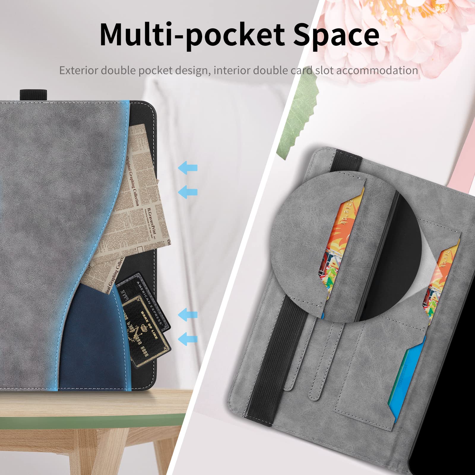 AsWant Custodia per Samsung Galaxy Tab S6 Lite 10.4'' 2024/2022/2020 (SM-P620/P625/P613/P619/P610/P615) - Pelle Ultra Sottile PU Case con Funzione Stand Tablet Protettiva (Gray)