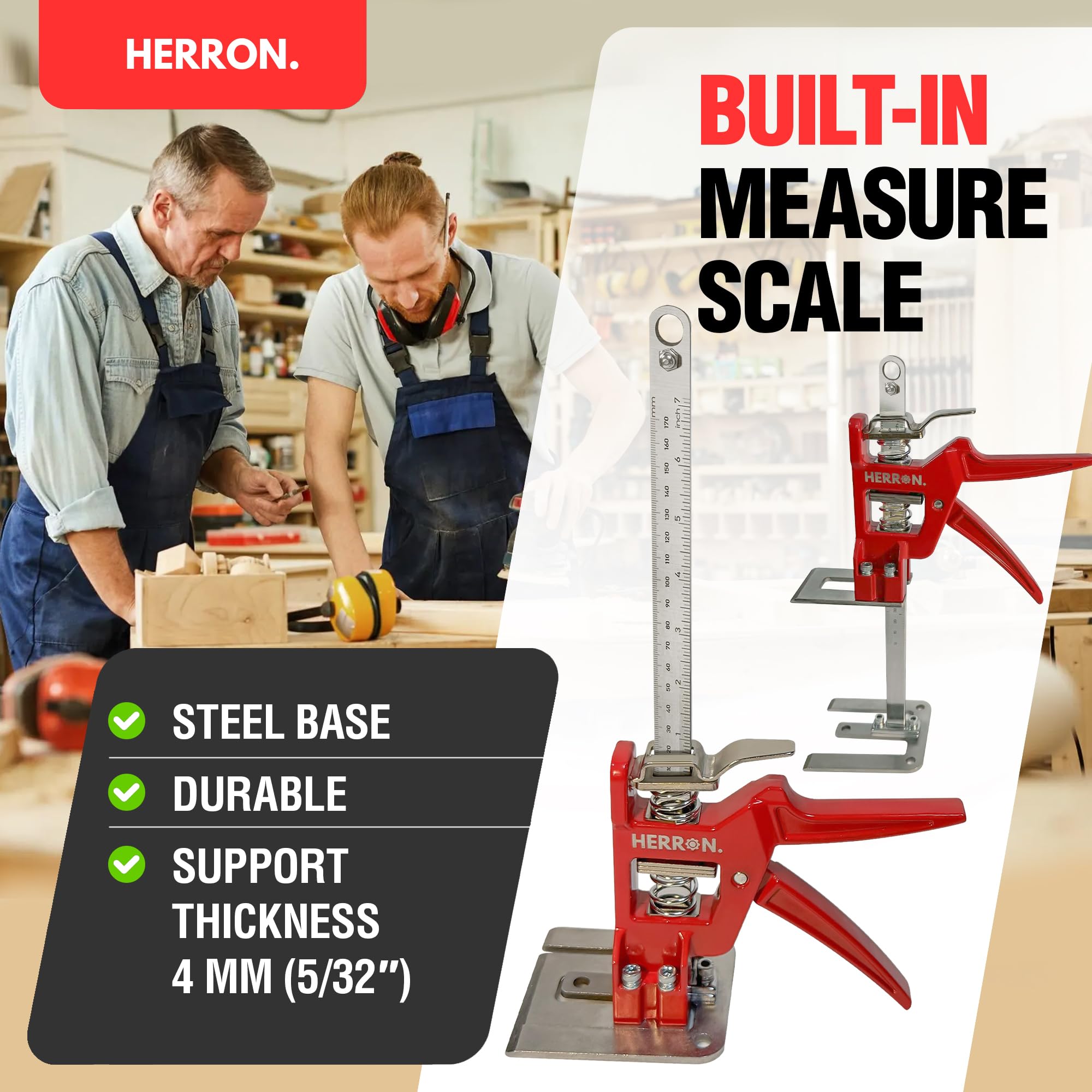 HERRON Arbeitssparender Armwagenheber, 2 Stück, 200 kg Schrankheber, 15,2 cm Hebebühne | Eingebaute Messskala, Ganzstahlkonstruktion, Einhandpumpenbedienung, für Schränke, Türen, Trockenbau und Bodenbelag