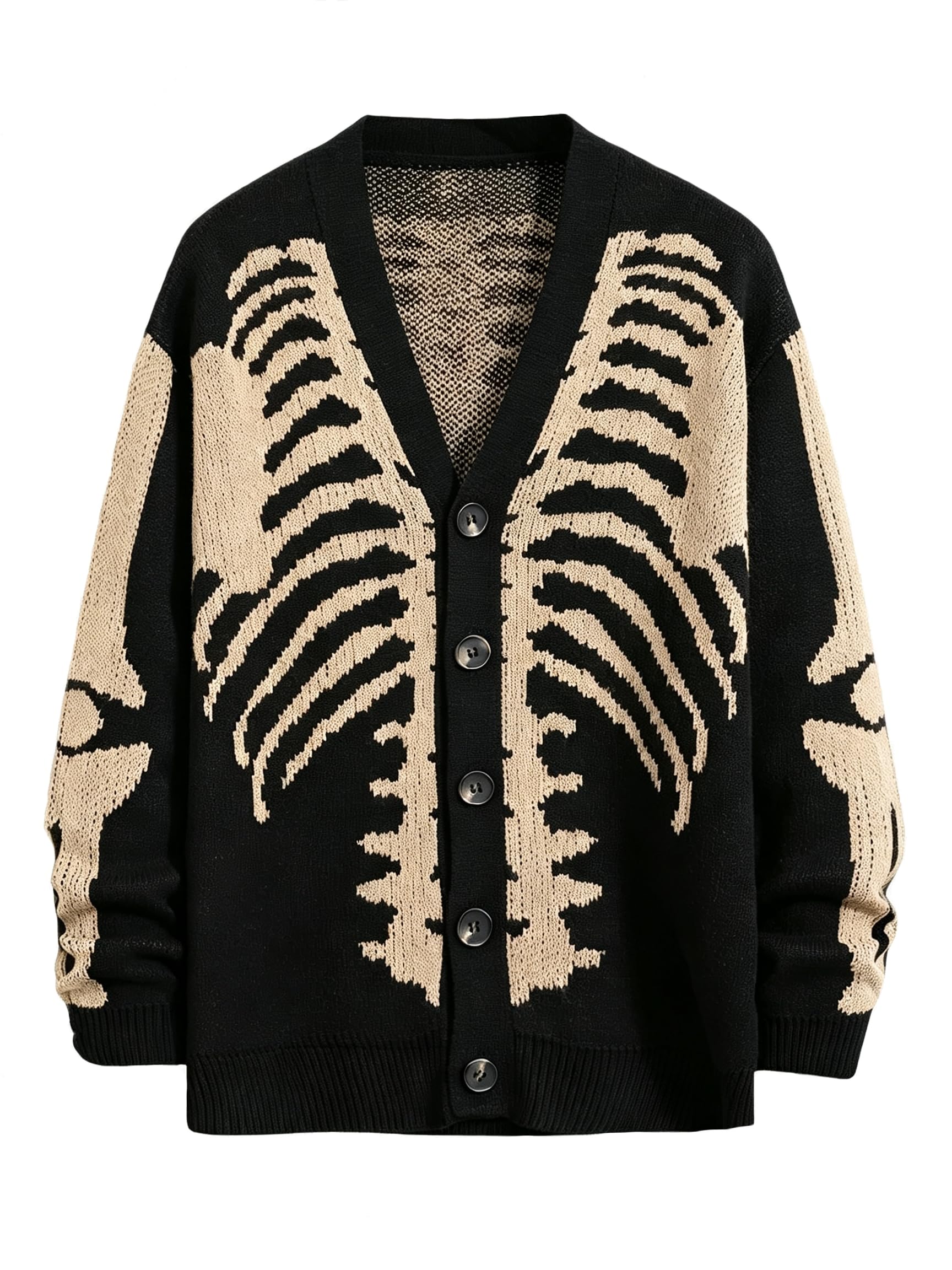SHENHE Men's Skeleton Pattern Cardigan Long Sleeve Unisex Knitted Sweaters