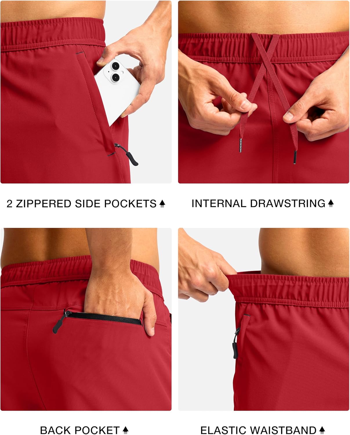 Pudolla Men's Athletic Hiking Shorts Lightweight Workout Gym Shorts for Men Outdoor Casual Travel with 3 Zipper Pockets
