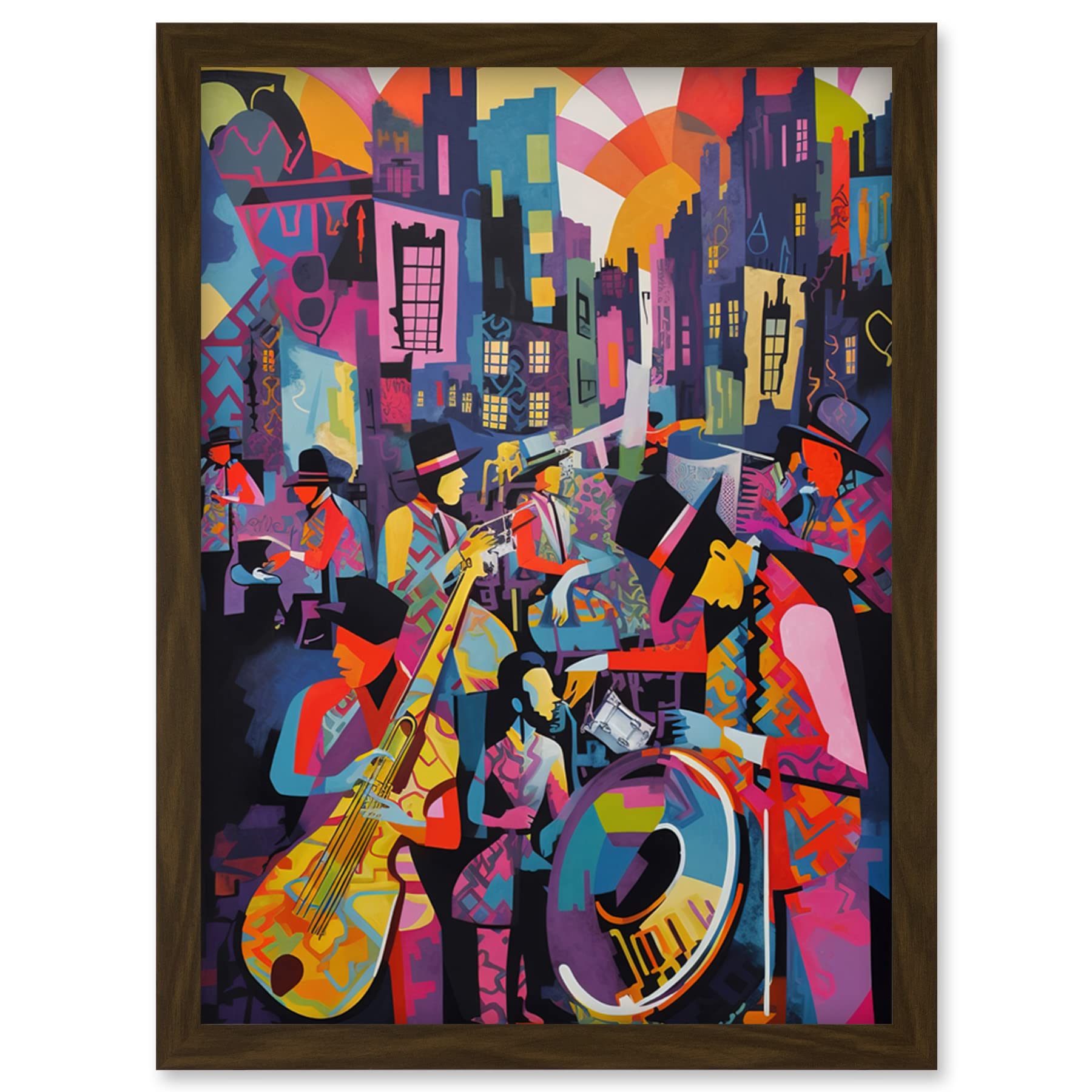 Artery8 New Orleans Jazz Festival Street Musicians Playing Music City at Sunset Abstract Modern Painting Artwork Framed Wall Art Print A4