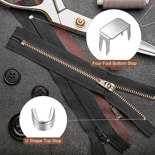 Miniatura 7 de uxcell Kit de reparación de cremallera, 3 cierres de metal deslizantes, pasadores de inserción y topes inferiores superiores para reemplazar