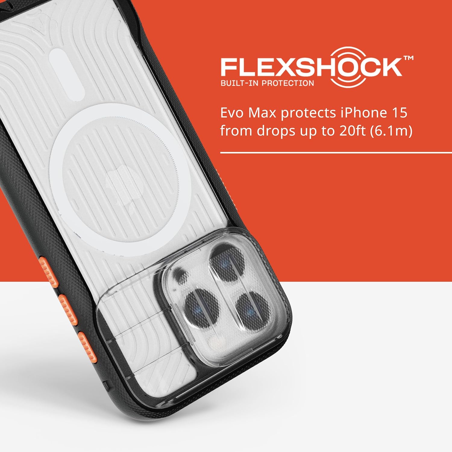 Tech21 Evo Max case for iPhone 15 Pro - Compatible with MagSafe - Impact Protection Case - Lanyards Included - Active Black