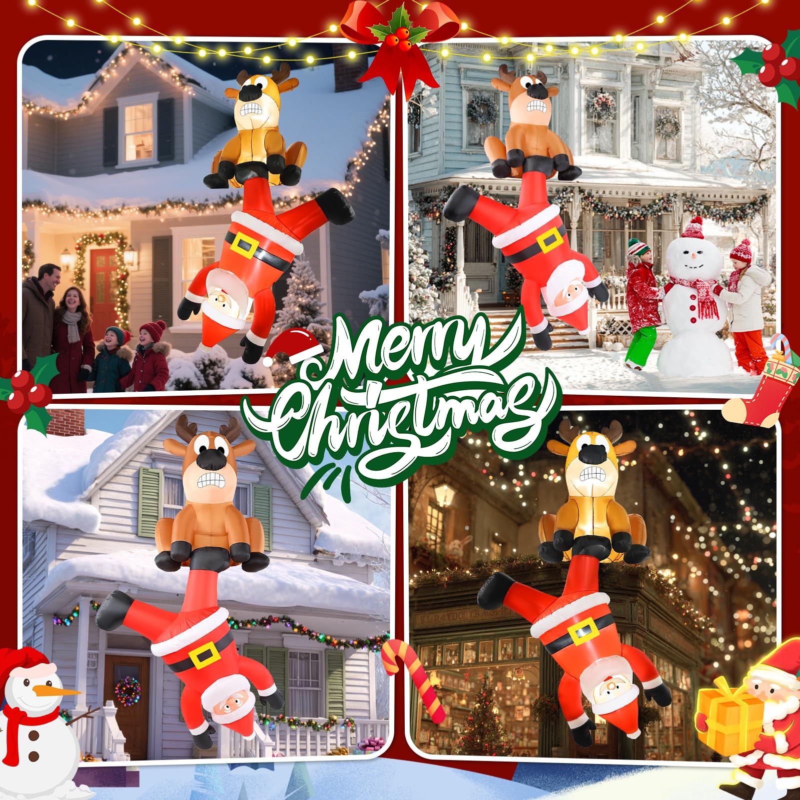 Decoración Inflable de Navidad para Escalar Papá Noel y Renos al Aire Libre, 8 pies, Gigante, Divertido, para Colgar, inflables, Fiesta de Navidad, con Luces LED, decoración de jardín, césped