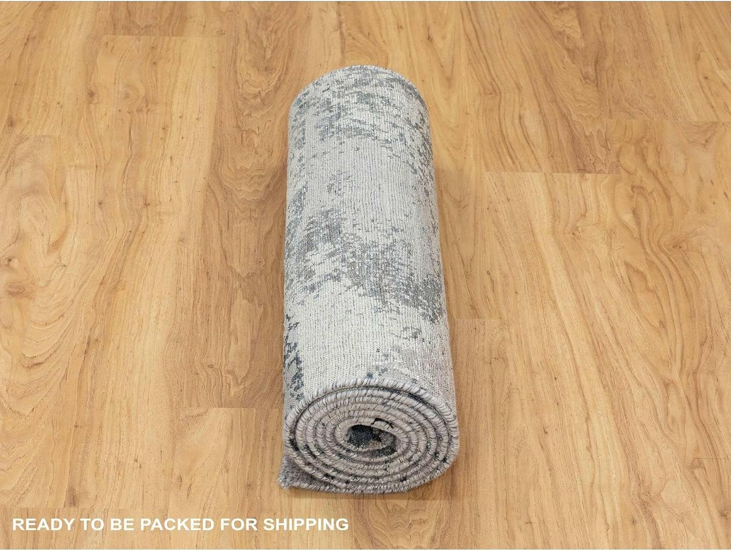 Gray Abstract Design Wool and Silk Runner Hand Knotted Oriental Rug (2'8"x7'8")