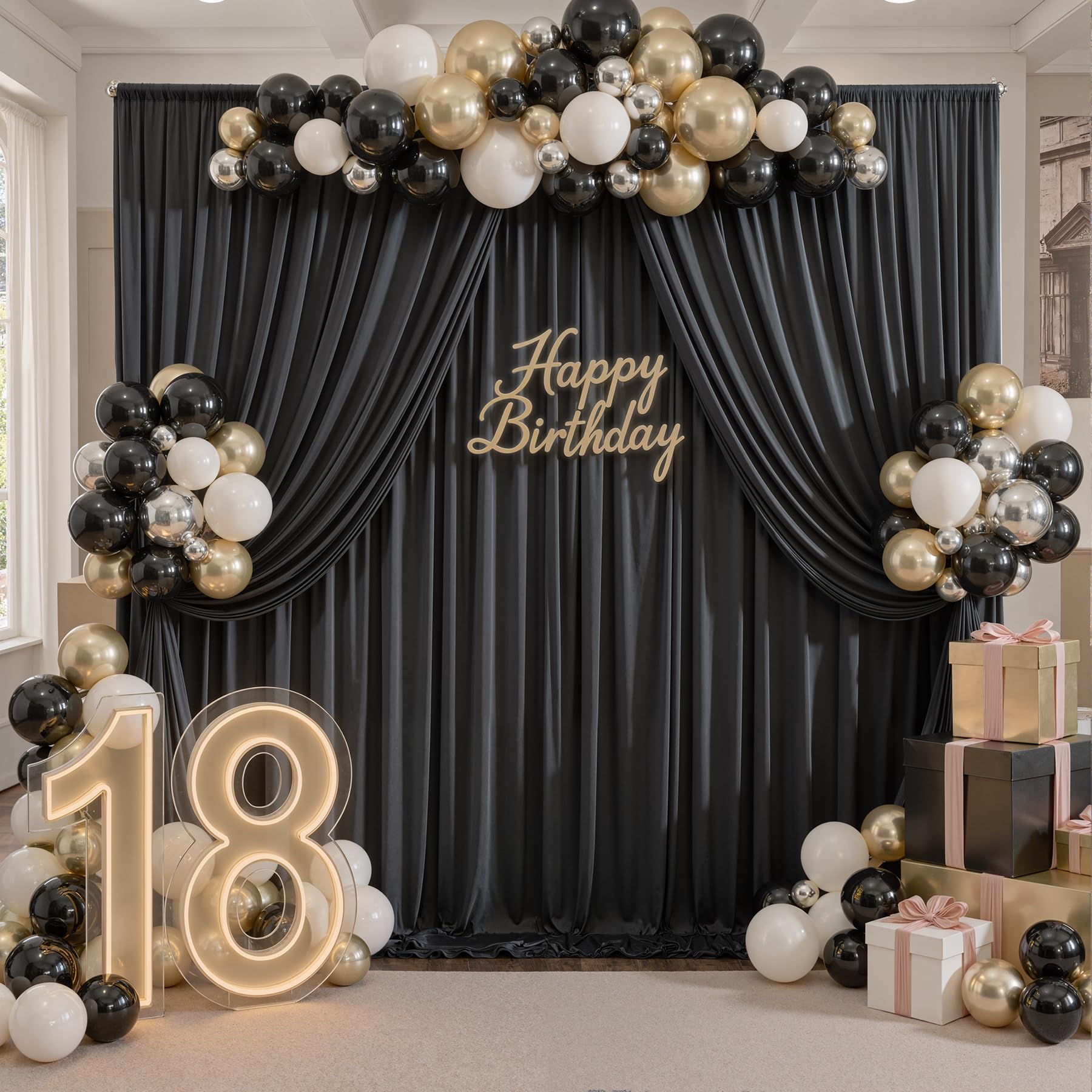 10ft x 10ft Wrinkle Free Black Backdrop Curtains for Parties, 2 Panels 5ftx10ft Polyester Photo Backdrop Drapes for Wedding Birthday Graduation Photography Background — view 6