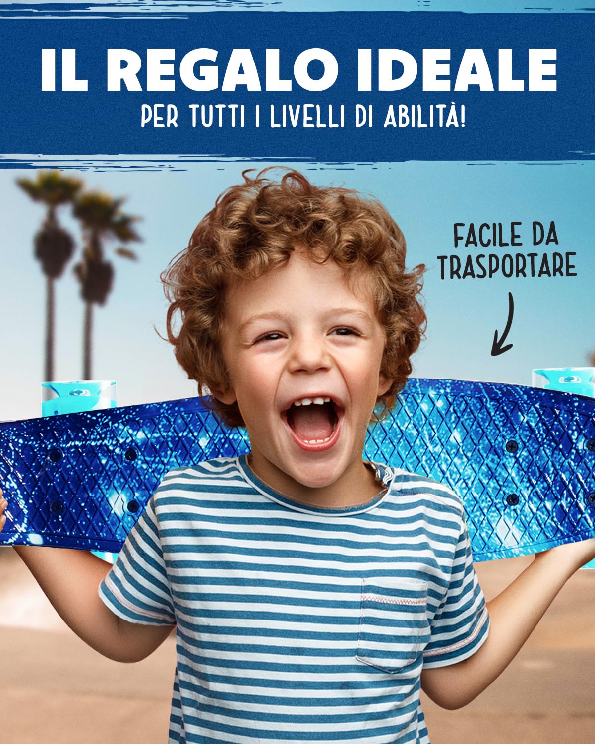 Deleven Skateboard 56cm con Ruote LED, Tool per Skate e Cuscinetti Abec 7 - Per Bambini Principianti Ragazze Ragazzi Adolescenti Adulti