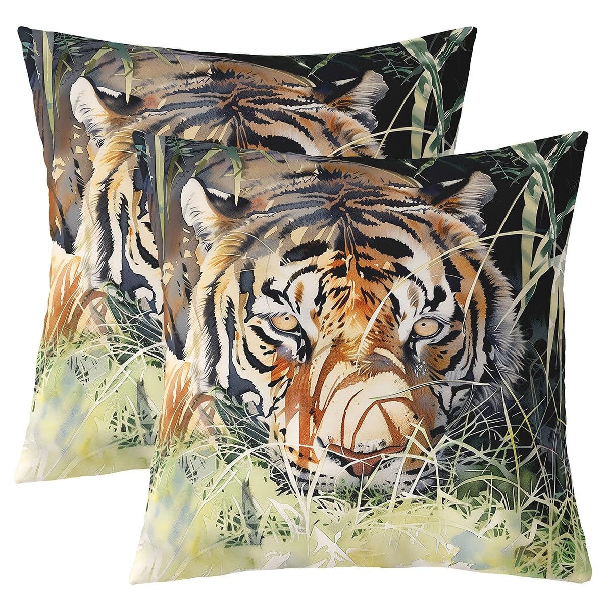 Homemissing Tiger Reversible Throw Pillow Covers 60x60cm Wild Animal Pillow Covers Home Decor Wildlife Square Cushion Covers Set of 2 Safari Cat Print Outdoor Pillows Covers Rustic Brown — image 1