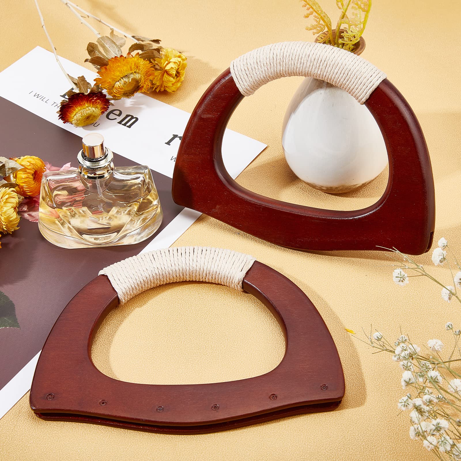 WADORN 2 Pièces Poignée Pour Sac En Bois Poignées Pour Sac En Bois En Forme De D Bricolage Fait à La Main Sac En Macramé Poignée Pour Sac De Plage Sac En