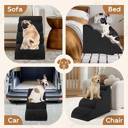 Miniatura 5 de Romrol - Escaleras de espuma de alta densidad para perros y sofás, escalones extra anchos para mascotas con cubierta de tela duradera antideslizante