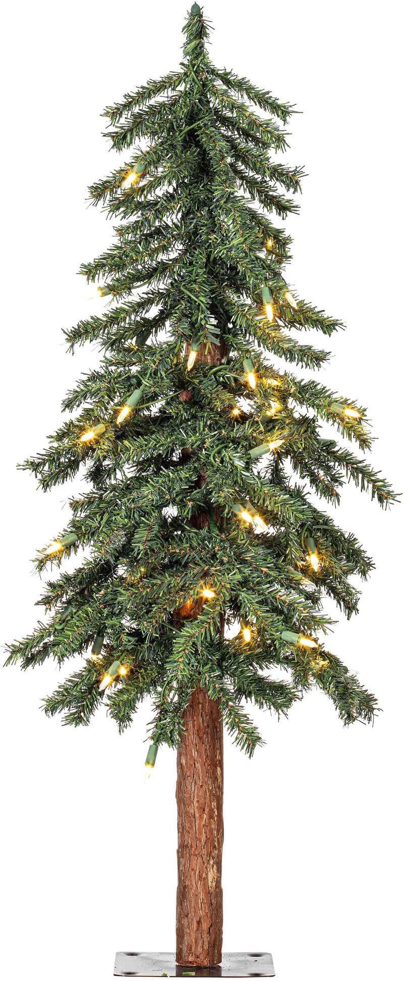 2' 3' 4' Natural Bark Alpine Artificial Christmas Tree Set, Warm White Italian LED Mini Lights, Faux Christmas Tree, Seasonal Indoor Home Decor, Set of 3