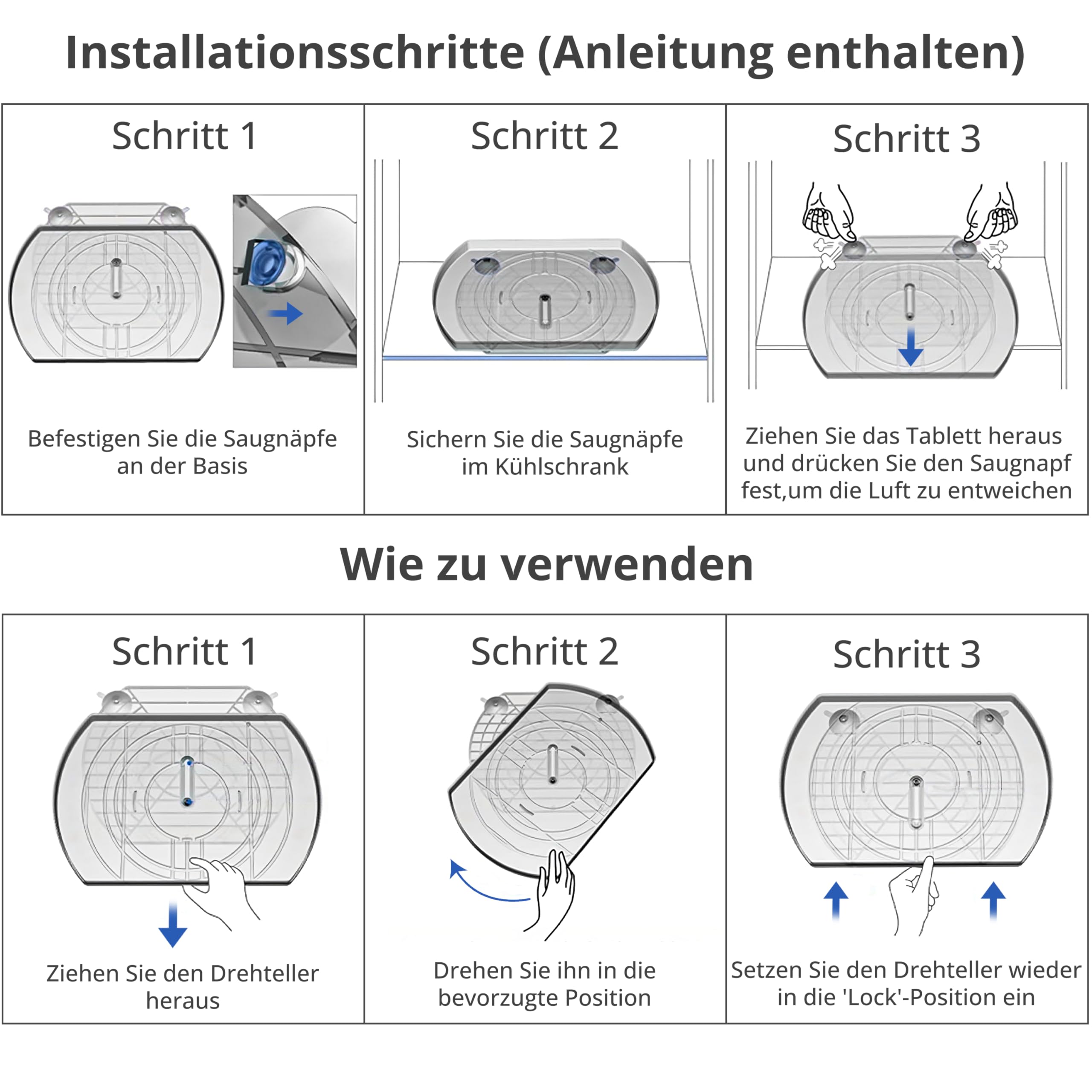 Winter Shore Rechteckiger Drehteller Kühlschrank - Rechteckiger Organizer Drehbar & Verschiebbar - Lazy Susan Drehteller für Kühlschrank, Küche, Vorratsschränke, Arbeitsplatte - 42 x 28 x 3,5 cm