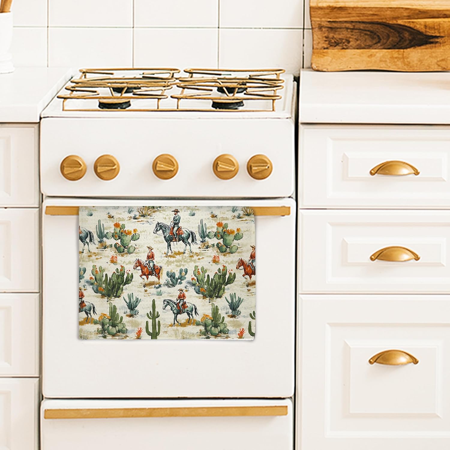 Rustic Western Cowboy Kitchen Bathroom Towels, Wild West Cactus Desert Hand Towels for Bathroom Decor, Western Country Wilderness Dishcloths Dish Towel for Kitchen, 16x24 Inches - Image 3